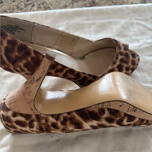 Sam & Libby Leopard Print Open-Toe Heels in Brown and Tan